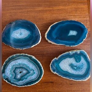 Blue agate gold rimmed coasters-set of 4